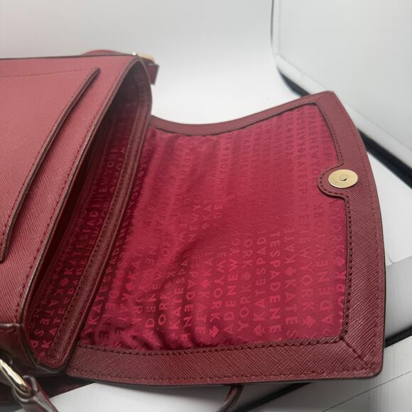 Kate Spade New York Crossbody Bag Burgundy Leather Purse Flap Shoulder Bag - Picture 10 of 14